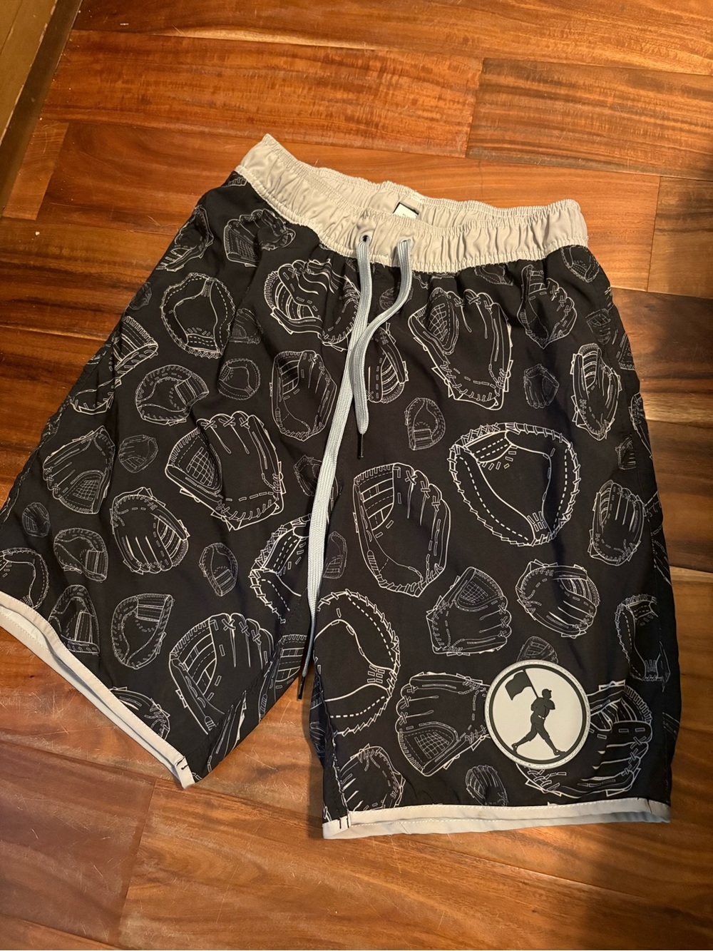 Baseballism Glove Print Swim Trunks Youth Large Black Gray Baseball Swim (1338)